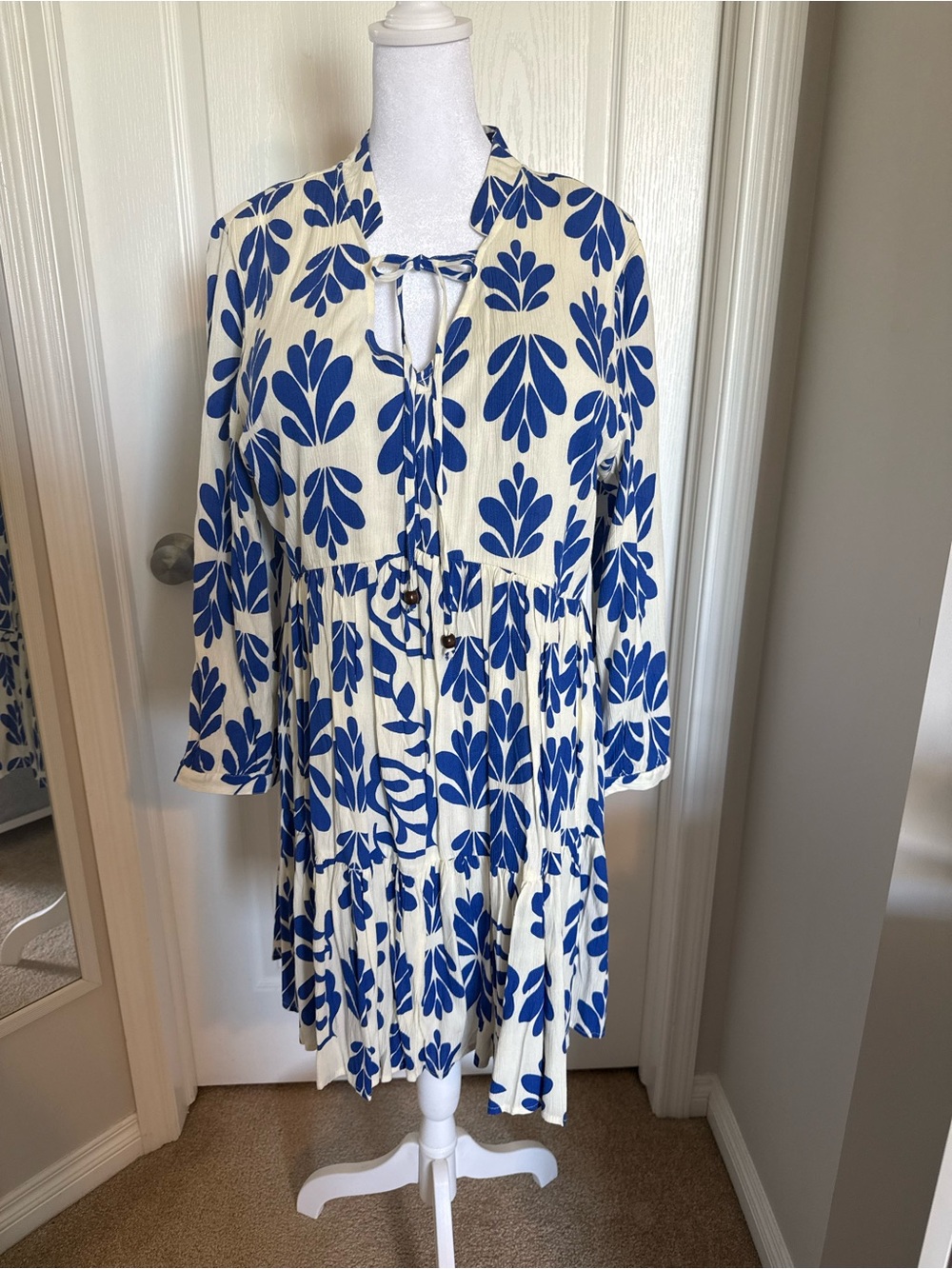 Jessica Simpson Cream Dress with Blue Floral Print